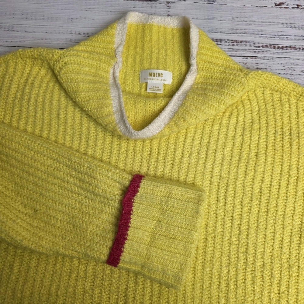 Maeve By Anthropologie Yellow Knit Sweater Womens‎ Large Baggy Cotton Blend